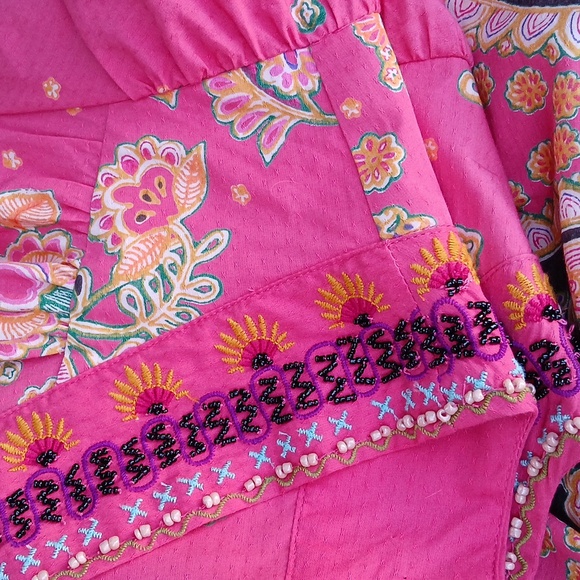 Anthropologie Raquel Long Sleeve Beaded Embroidered Mini Wrap Dress Pink M - Picture 17 of 17